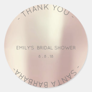 Pegatina Redonda Gracias Bridal Shower Pink Rose Pearly Champlain