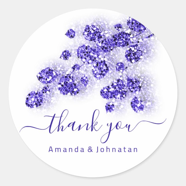 Pegatina Redonda Gracias Bridal Sweet16th Floral White Royal Blue (Anverso)