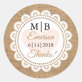 Pegatina Redonda Gracias Burlap Personalizado Bodas Pegatinas