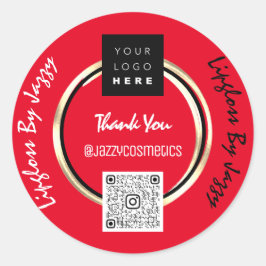 Pegatina Redonda Gracias Business QR Code Logo Black Gold Red