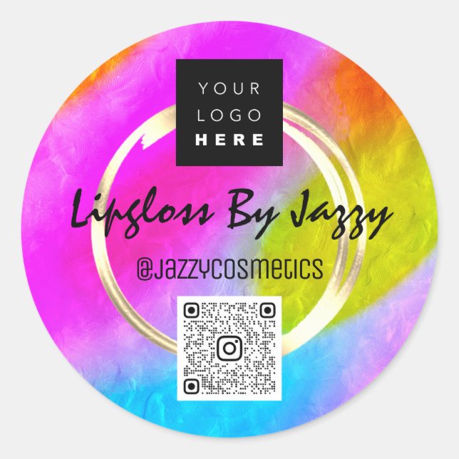 Pegatina Redonda Gracias Business QR Code Logo Oro Rosa (Anverso)