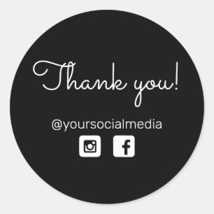Pegatina Redonda Gracias Calligraphy font con Social Media Black