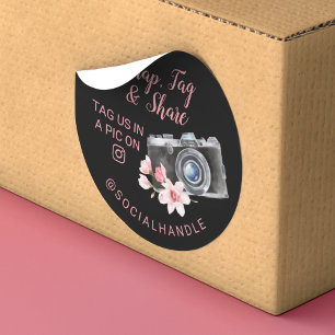 Pegatina Redonda Gracias Cámara acuarela de Moda Snap, Tag & Share