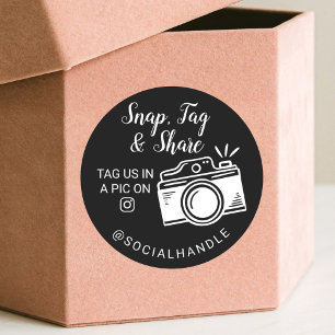 Pegatina Redonda Gracias Cámara de medios sociales Snap, Tag y Shar