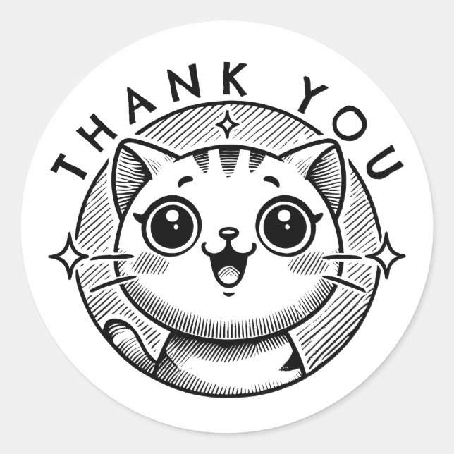 Pegatina Redonda Gracias Cat (Anverso)