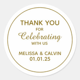 Pegatina Redonda Gracias, celebrando con nosotros, regalos de boda