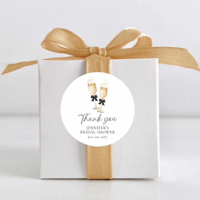 Pegatina Redonda Gracias Champán Moderno (Bubbly Bridal Shower thank you Stickers)