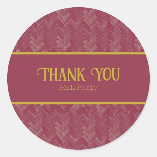 Pegatina Redonda Gracias Chevron Pattern Luxurious Red Personalizad (Anverso)