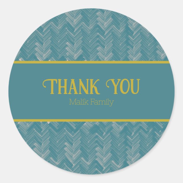 Pegatina Redonda Gracias Chevron Pattern Turquoise Personalize (Anverso)