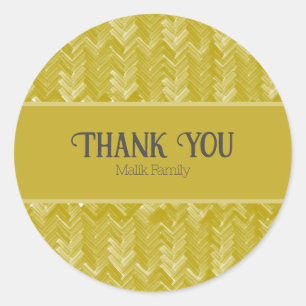 Pegatina Redonda Gracias Chevron Pattern Vintage Gold Personalize