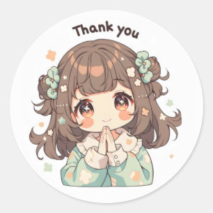 Pegatina Redonda Gracias Chica Anime Linda