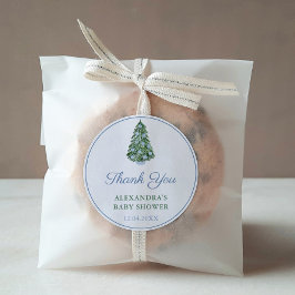 Pegatina Redonda Gracias Chinoiserie Christmas Tree Blue Favor