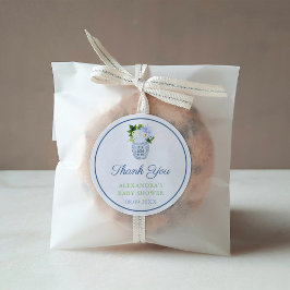 Pegatina Redonda Gracias Chinoiserie Moda Azul Verde Floral Favor