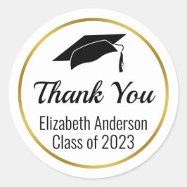Pegatina Redonda Gracias Clase de Oro Blanco Negro de Graduado 2023
