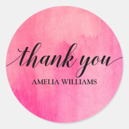 Pegatina Redonda Gracias color de agua rosada del texto