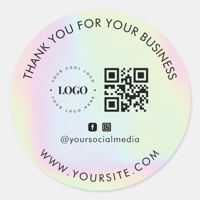 Pegatina Redonda Gracias Compañía Personalizado Logo QR Código Medi (Anverso)