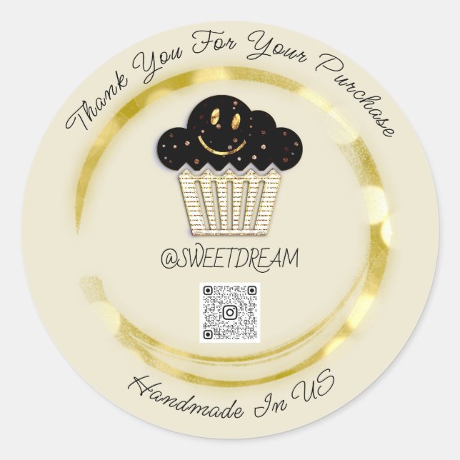 Pegatina Redonda Gracias comprar chocolate Muffin QR CODEG Old Smil (Anverso)