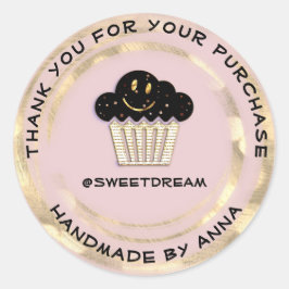 Pegatina Redonda Gracias Comprar Chocolate Muffin Sonríe Oro Polvo