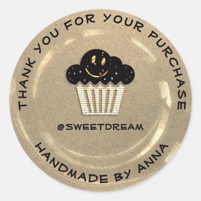 Pegatina Redonda Gracias Comprar La Sirena Muffin Ivory Kraft Sonrí (Anverso)