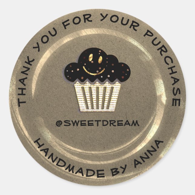 Pegatina Redonda Gracias Comprar La Sirena Muffin Kraft Golden Smil (Anverso)