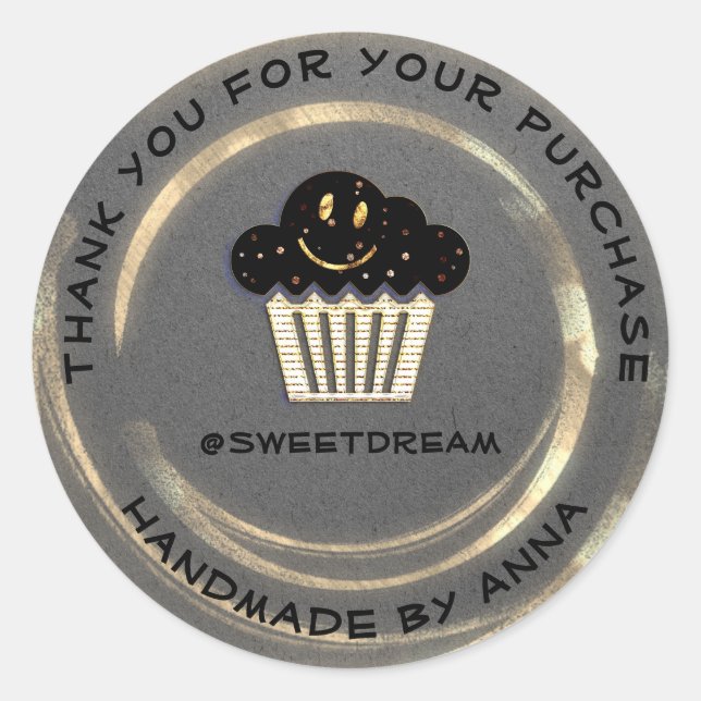 Pegatina Redonda Gracias Comprar La Sirena Muffin Kraft Sonríe Gray (Anverso)