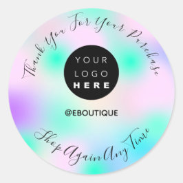Pegatina Redonda Gracias Comprar Logotipo Boutique Pink Blue Aqua