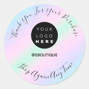 Pegatina Redonda Gracias Comprar Logotipo Boutique Pink Blue Pastel