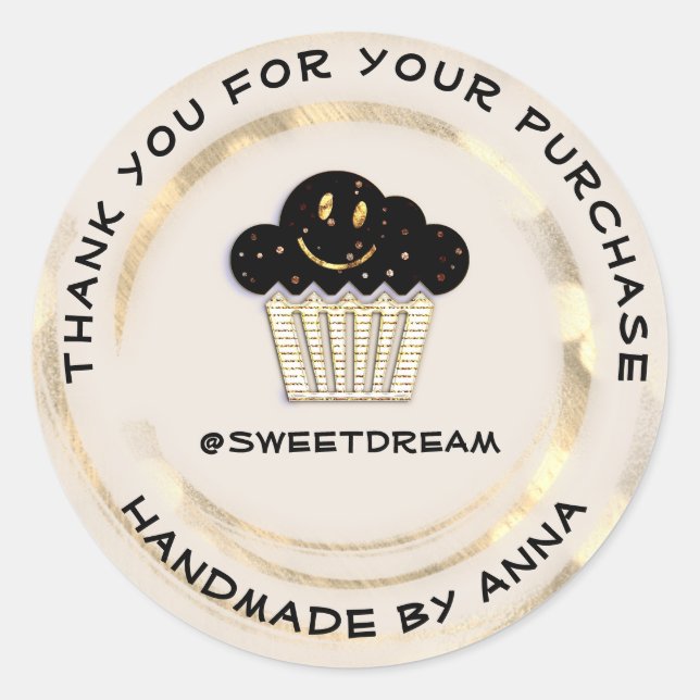 Pegatina Redonda Gracias Comprar Polvo De Muffin De Chocolate (Anverso)