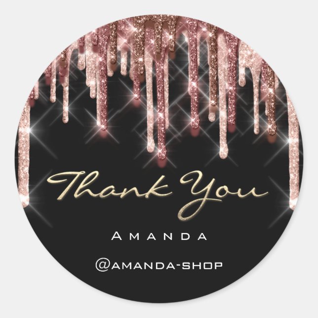 Pegatina Redonda Gracias Comprar Rosa de Eyelash Negro Purpurina (Anverso)