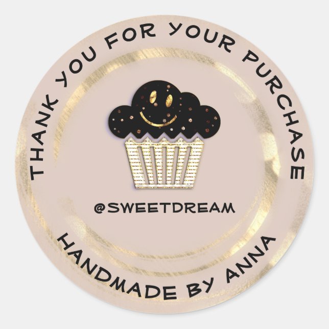 Pegatina Redonda Gracias comprar Rosa de sonrisa de chocolate Muffi (Anverso)