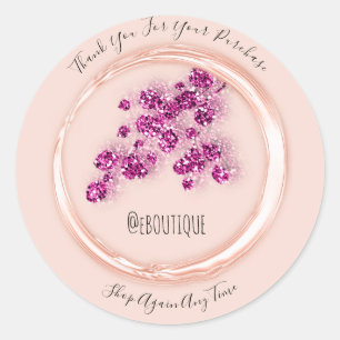 Pegatina Redonda Gracias Comprar Rosa Floral Hecha A Mano En Nombre