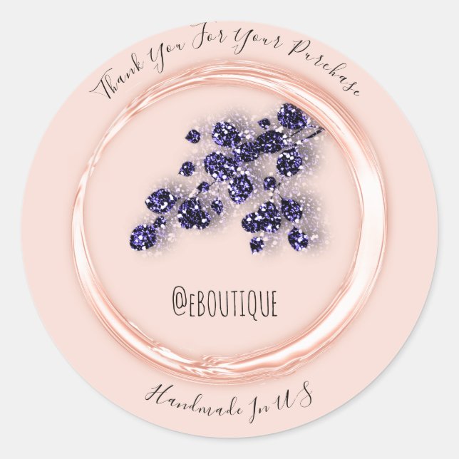 Pegatina Redonda Gracias Comprar Rosas Flores de la Marina Azul (Anverso)