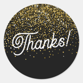Pegatina Redonda ¡Gracias! Confetti negro y oro