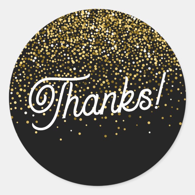Pegatina Redonda ¡Gracias! Confetti negro y oro (Anverso)