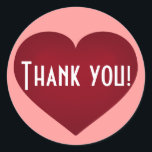 Pegatina Redonda Gracias corazón<br><div class="desc">Este rótulo redondo personalizado muestra un corazón carente de piel que contiene la frase "¡Gracias!" en una letra clara. Haga clic en "Personalizar" para cambiar el tamaño o la posición del corazón del cardenal, cambiar el color de fondo y/o revisar el texto. El pegatina del corazón del crimson trabaja bien...</div>