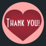 Pegatina Redonda Gracias corazón<br><div class="desc">Este rótulo redondo personalizado muestra un corazón carente de piel que contiene la frase "¡Gracias!" en una letra clara. Haga clic en "Personalizar" para cambiar el tamaño o la posición del corazón del cardenal, cambiar el color de fondo y/o revisar el texto. El pegatina del corazón del crimson trabaja bien...</div>