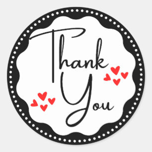 Pegatina Redonda Gracias Corazón Rojo Negro