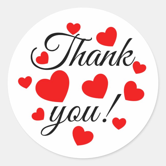 Pegatina Redonda Gracias corazones rojos (Anverso)