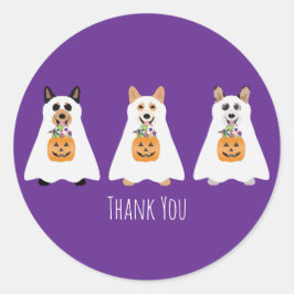 Pegatina Redonda Gracias Corgi Ghost Dogs Halloween