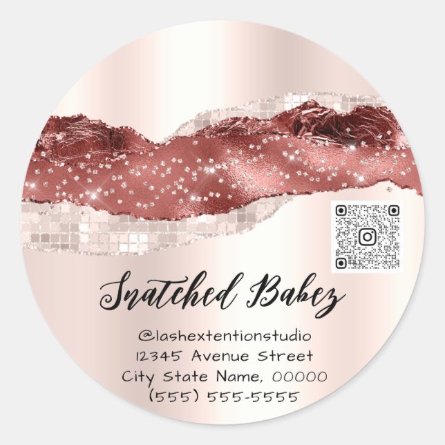 Pegatina Redonda Gracias Cosmetics Logo QR Code Rosa Borgoña (Anverso)