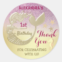 Gracias Cumpleaños 1 Sirena Rosa y Dorado