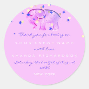 Pegatina Redonda Gracias cumpleaños Baby Shower Elephant Blue