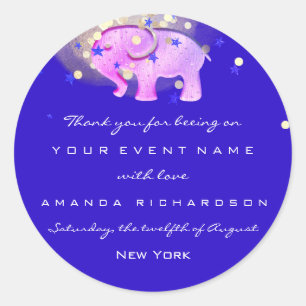 Pegatina Redonda Gracias cumpleaños Baby Shower Elephant Royal
