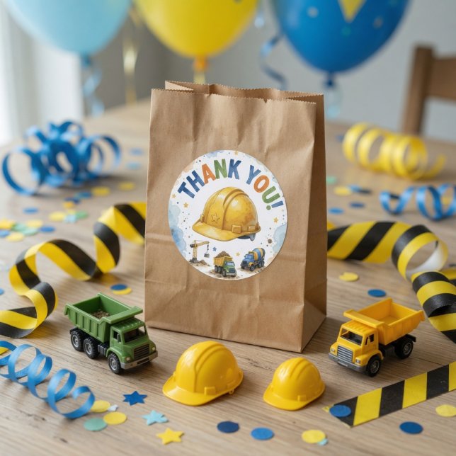 Pegatina Redonda Gracias Cumpleaños Construcción  (Subido por el creador)