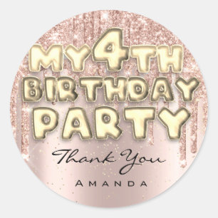 Pegatina Redonda Gracias Cumpleaños Dulce 4º Fiesta Brillo Gotitas 