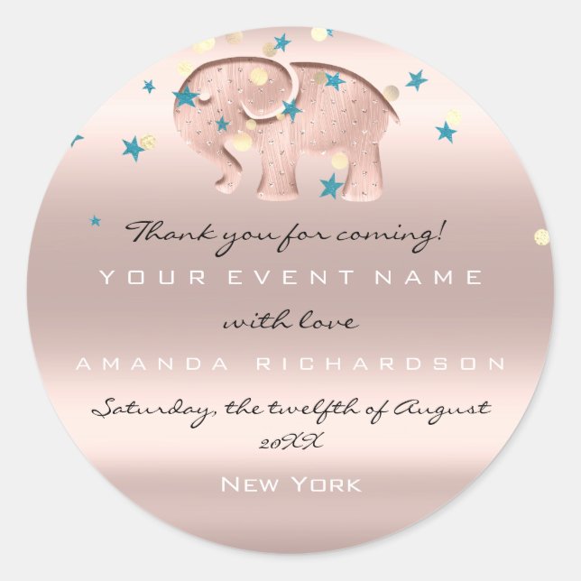 Pegatina Redonda Gracias, cumpleaños, Rosa elefante Chica de Baby S (Anverso)