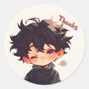 Pegatina Redonda Gracias Cute Anime Boy