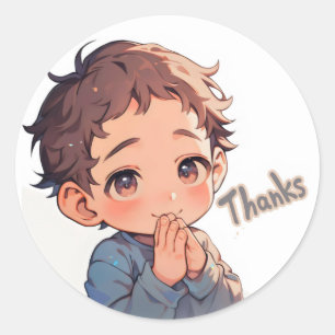 Pegatina Redonda Gracias Cute Boy Anime