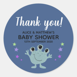 Pegatina Redonda Gracias, Cute Boys Space Alien Baby Shower