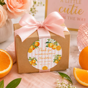 Pegatina Redonda Gracias Cute Orange Citrus Baby Shower